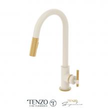 Tenzo BE130-C-MW-BG - Single-handle kitchen faucet Bellacio with pull-down & 2-Function hand shower matte white / br