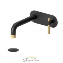 Tenzo BE15-F-P-MB-BG - Wall mount lavatory faucet with (overflow) drain Bellacio-F matte black/brushed gold