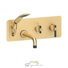 Tenzo BET73-C-BG-MB - Wall mount tub faucet with retractable hose  Bellacio-C brushed gold/matte black