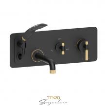 Tenzo BET73-F-MB-BG - Wall mount tub faucet with retractable hose Bellacio-F matte black/brushed gold
