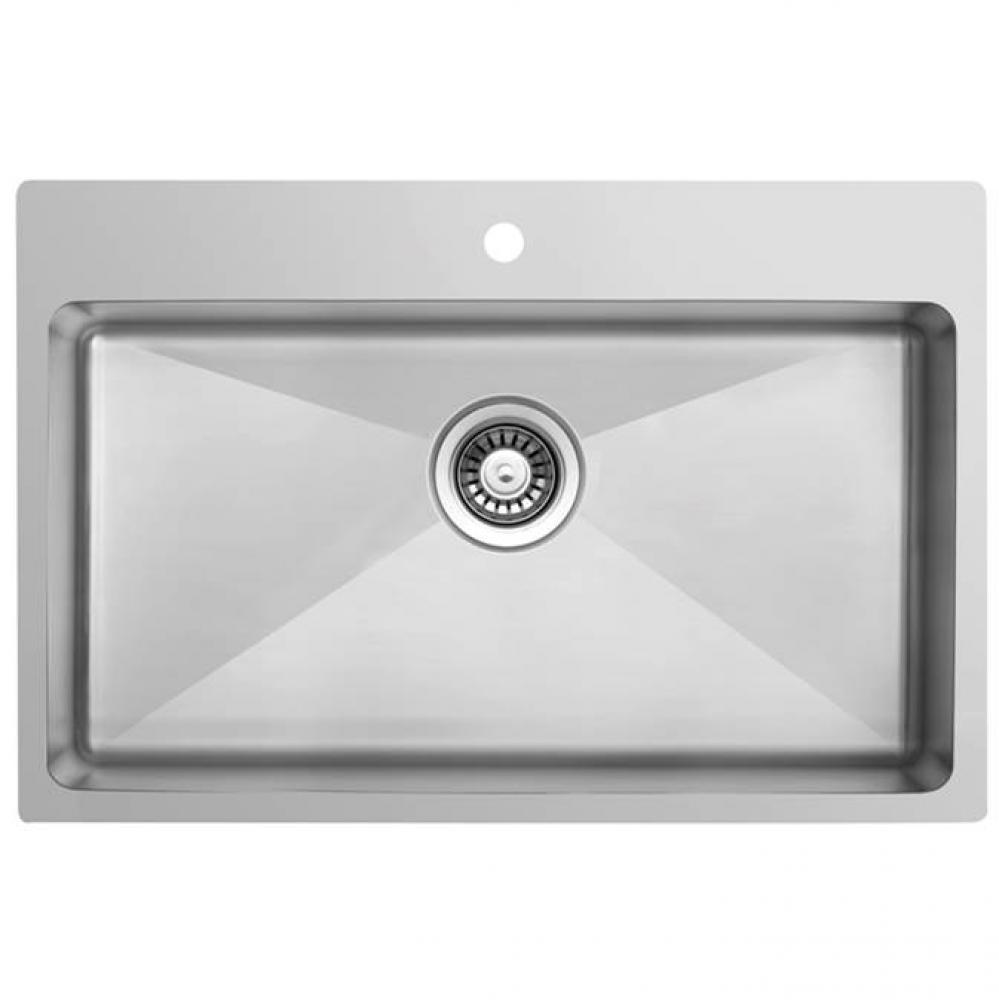 33'' X 22'' X 9''Deep Top-Mount Large Single Bowl 18Ga
