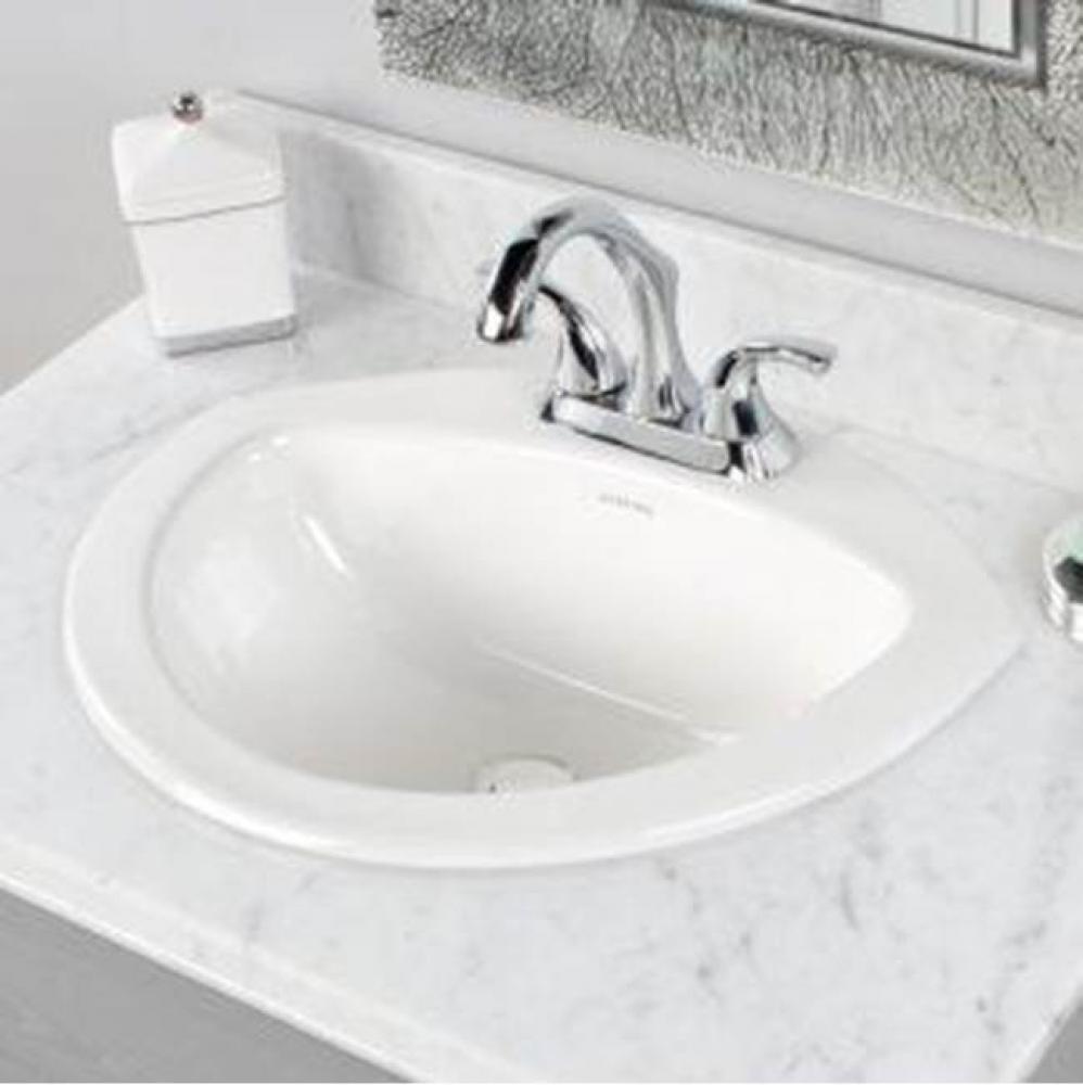 Semi-oval, pre-drilled for faucet with 4''center