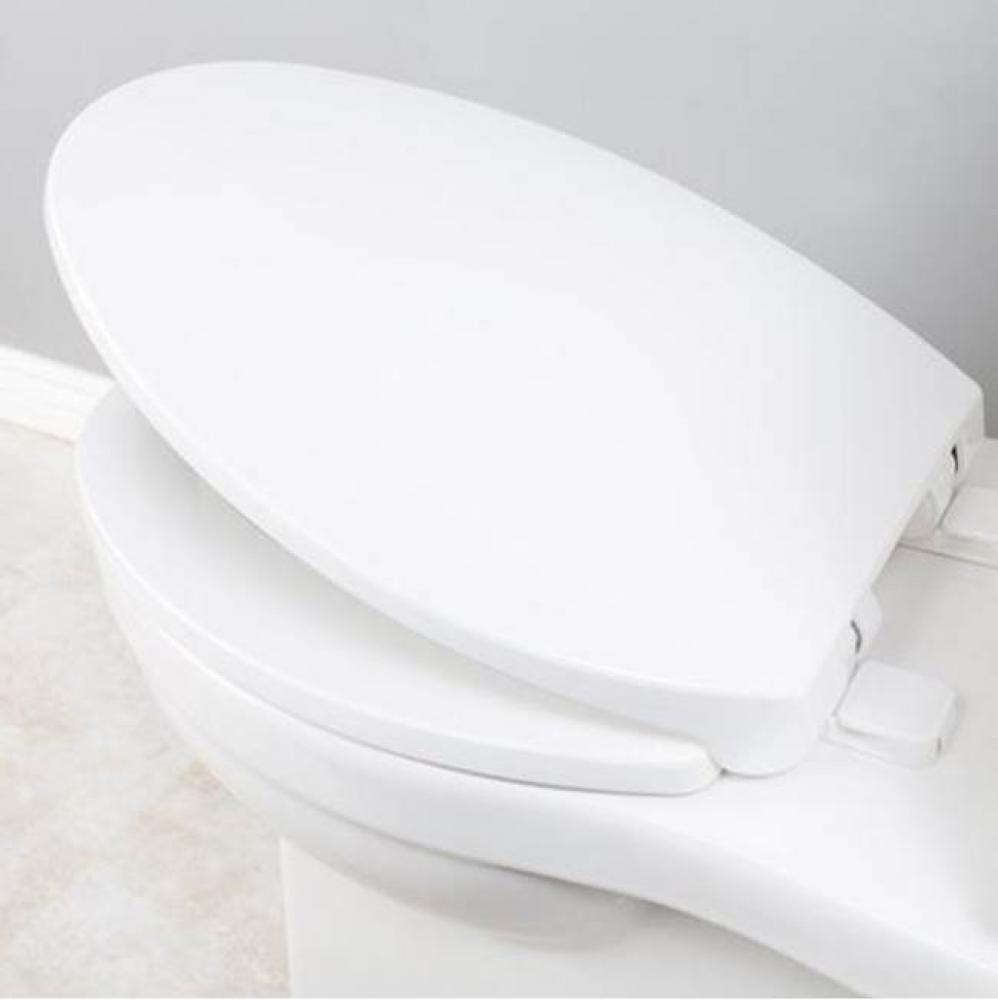 Elongated slow closing plastic toilet