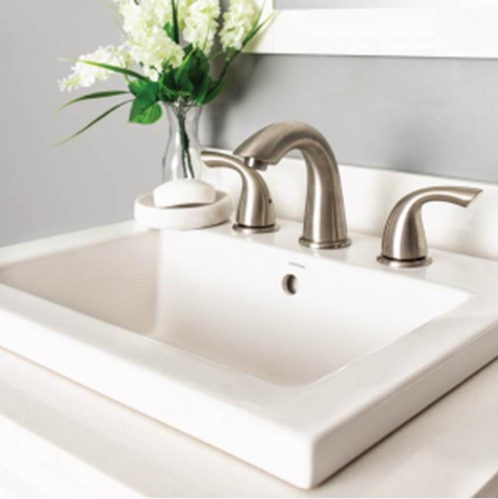 Rectangular, pre-drilled for faucet with 4''center