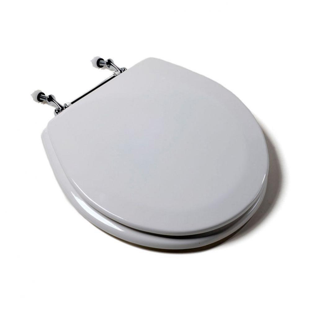 Deluxe Molded Wood Seat, White, Chrome Hinge, Round Closed Front with Cover