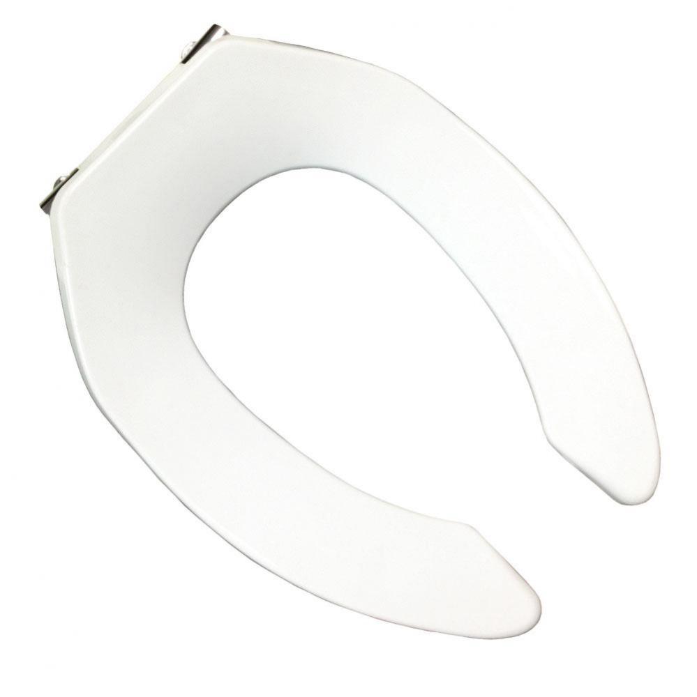 Slow-Close Commercial Plastic Seat, White, Chrome Hinge, Elongated Open Front Less Cover