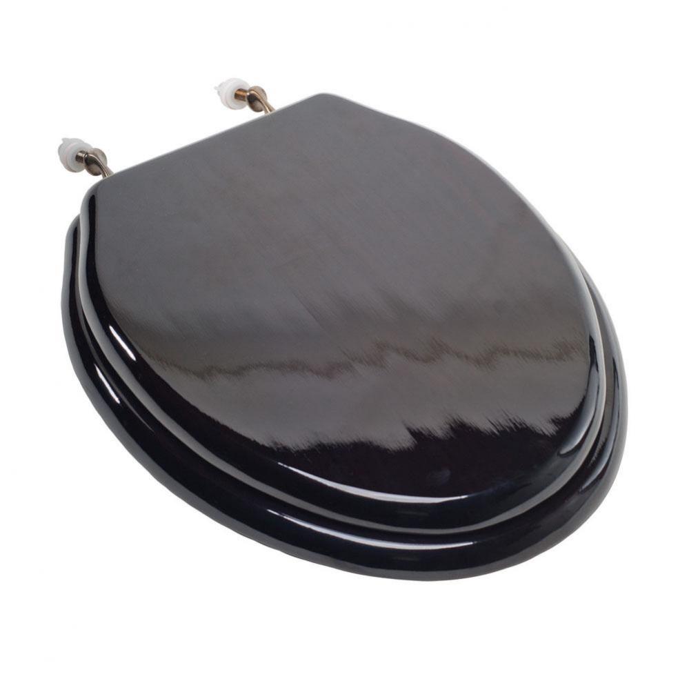 Designer Wood Seat with Piano Finish, Walnut Finish, Brushed Nickel Hinge, Elongated Closed Front