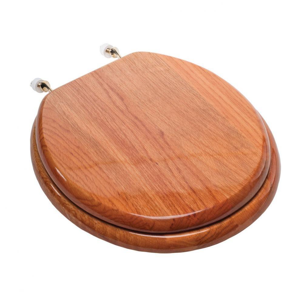Designer Wood Seat with Piano Finish, Oak, Brass Hinge, Round Closed Front with Cover