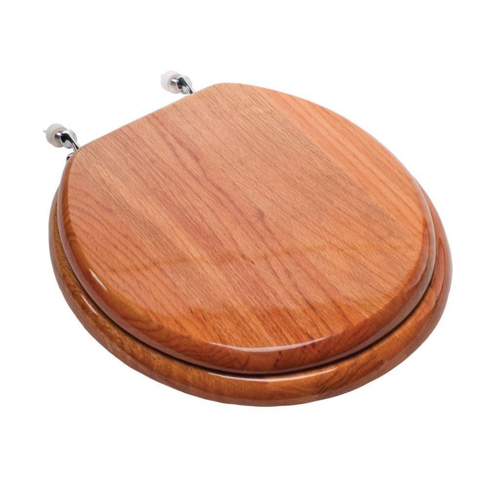 Designer Wood Seat with Piano Finish, Oak, Chrome Hinge, Round Closed Front with Cover
