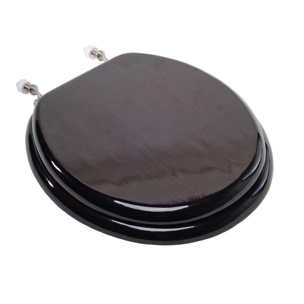 Designer Wood Seat with Piano Finish, Walnut Finish, Brushed Nickel Hinge, Round Closed Front with