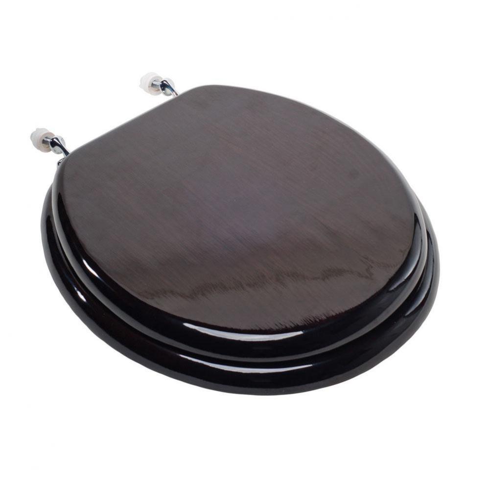 Designer Wood Seat with Piano Finish, Walnut Finish, Chrome Hinge, Round Closed Front with Cover