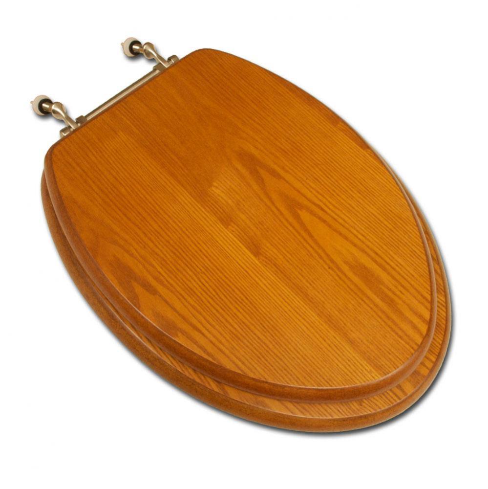 Decorative Wood Seat, Light Oak Finish, Brushed Nickel Hinge, Elongated Closed Front with Cover