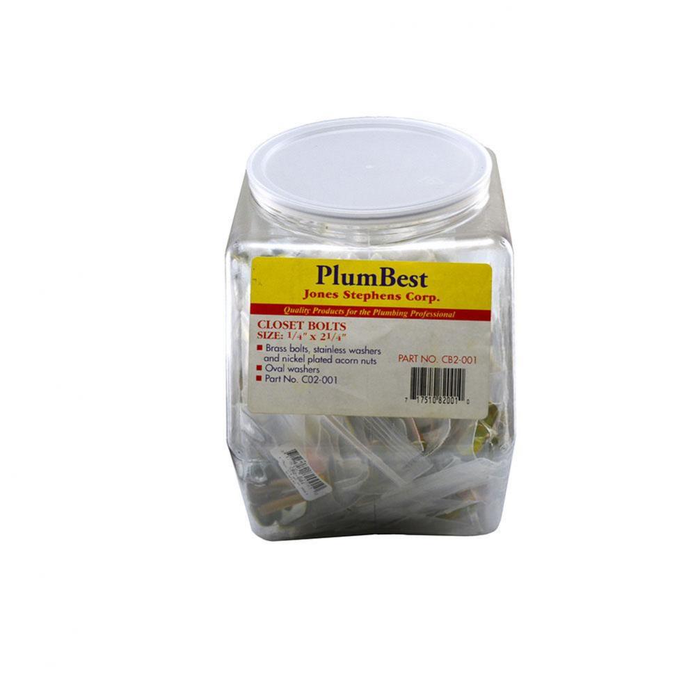 ''Bucket Of Bolts'' Display, 1/4'' x 2-1/4'' Brass Plated