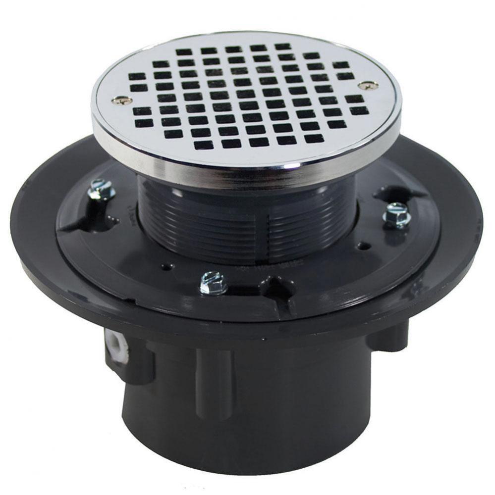 4'' Heavy Duty PVC Drain Base with 3'' Plastic Spud and 6'' Chrome P