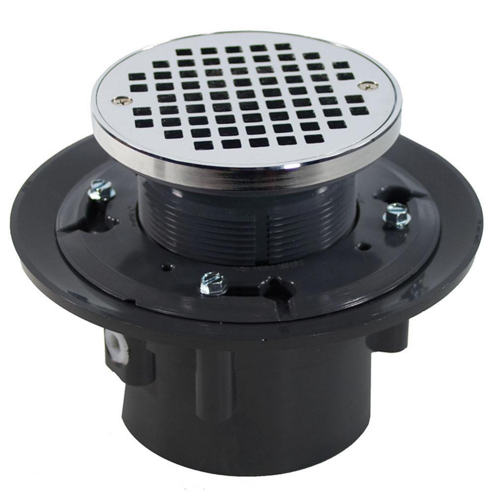 4'' Heavy Duty PVC Drain Base with 3-1/2'' Plastic Spud and 5'' Chro