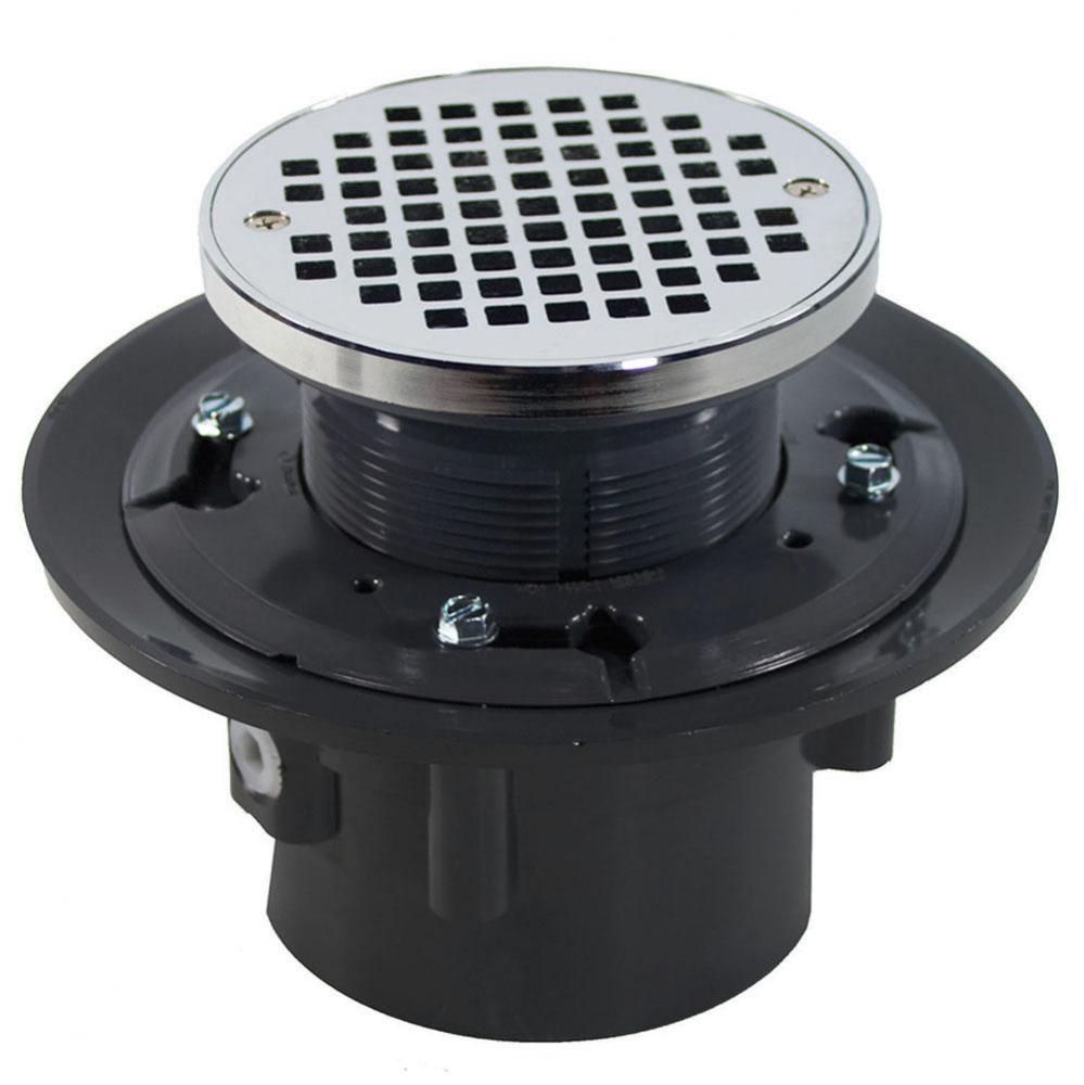 4'' Heavy Duty PVC Drain Base with 3-1/2'' Plastic Spud and 6'' Chro