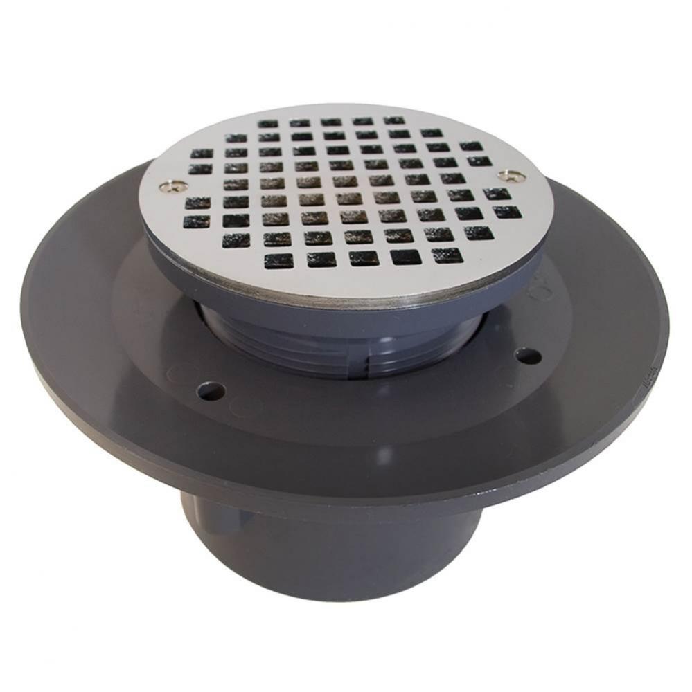 2'' x 3'' Heavy Duty PVC Slab Drain Base with 3-1/2'' Plastic Spud a