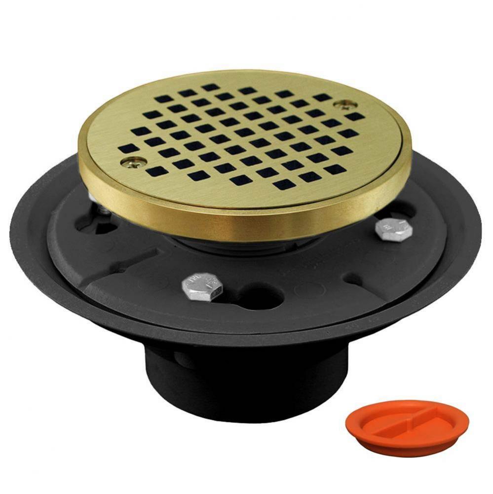 2'' x 3'' PVC Shower Drain/Floor Drain with 4'' Polished Brass Cast