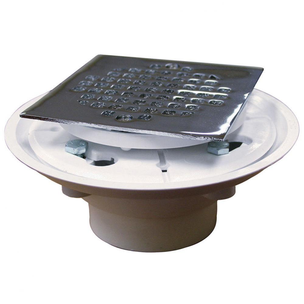 2'' x 3'' PVC Shower Drain/Floor Drain with 4'' Chrome Plated Cast S