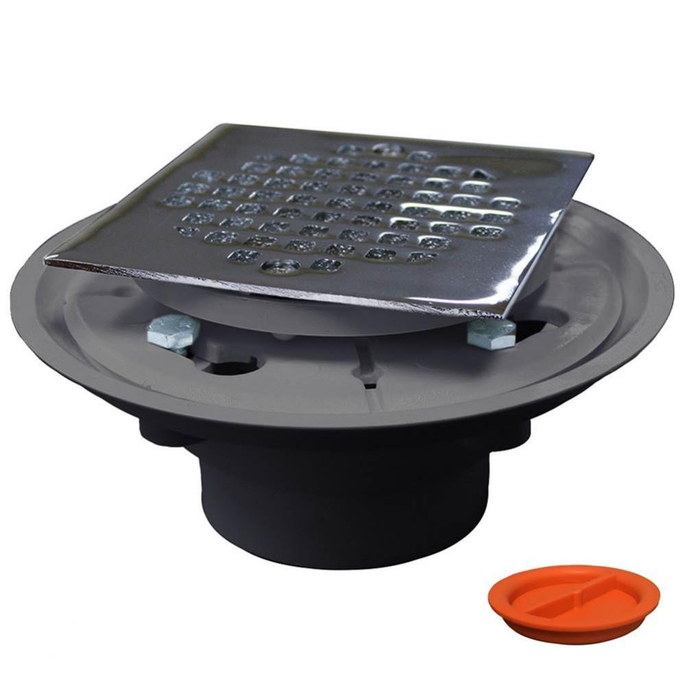 2'' x 3'' PVC Shower Drain/Floor Drain with 4'' Chrome Plated Cast S