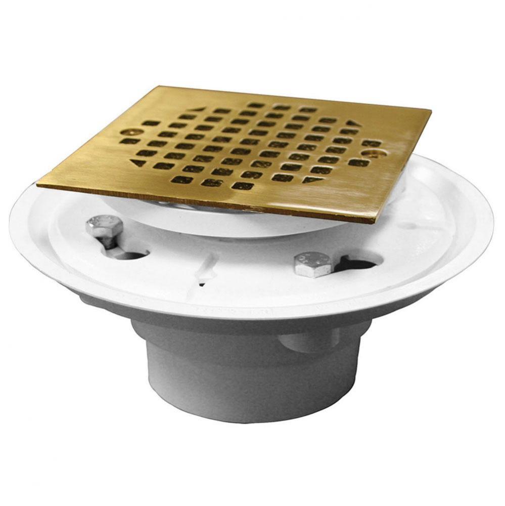 2'' x 3'' PVC Shower Drain/Floor Drain with 4'' Polished Brass Cast
