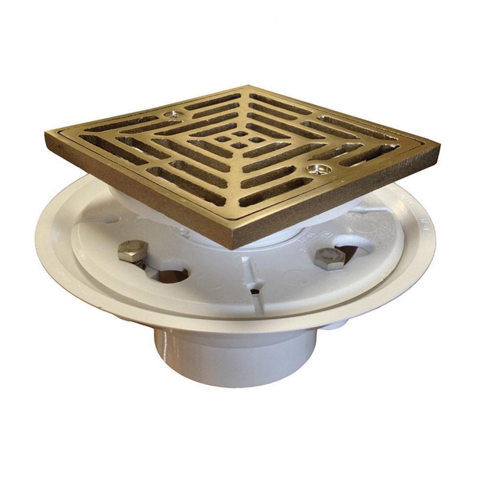 2'' x 3'' PVC Shower Drain/Floor Drain with 4'' Nickel Bronze Square