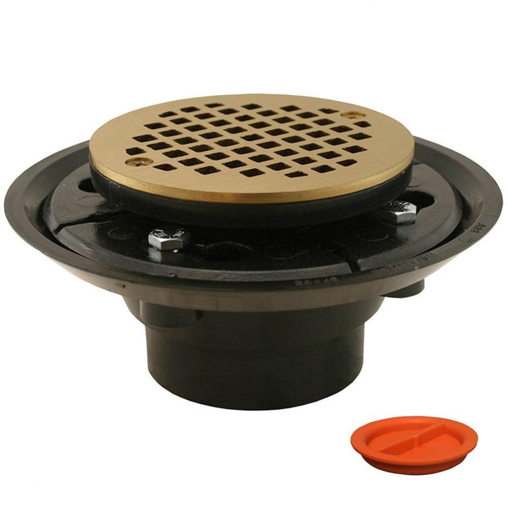 2'' x 3'' ABS Shower Drain/Floor Drain with 4'' Polished Brass Cast