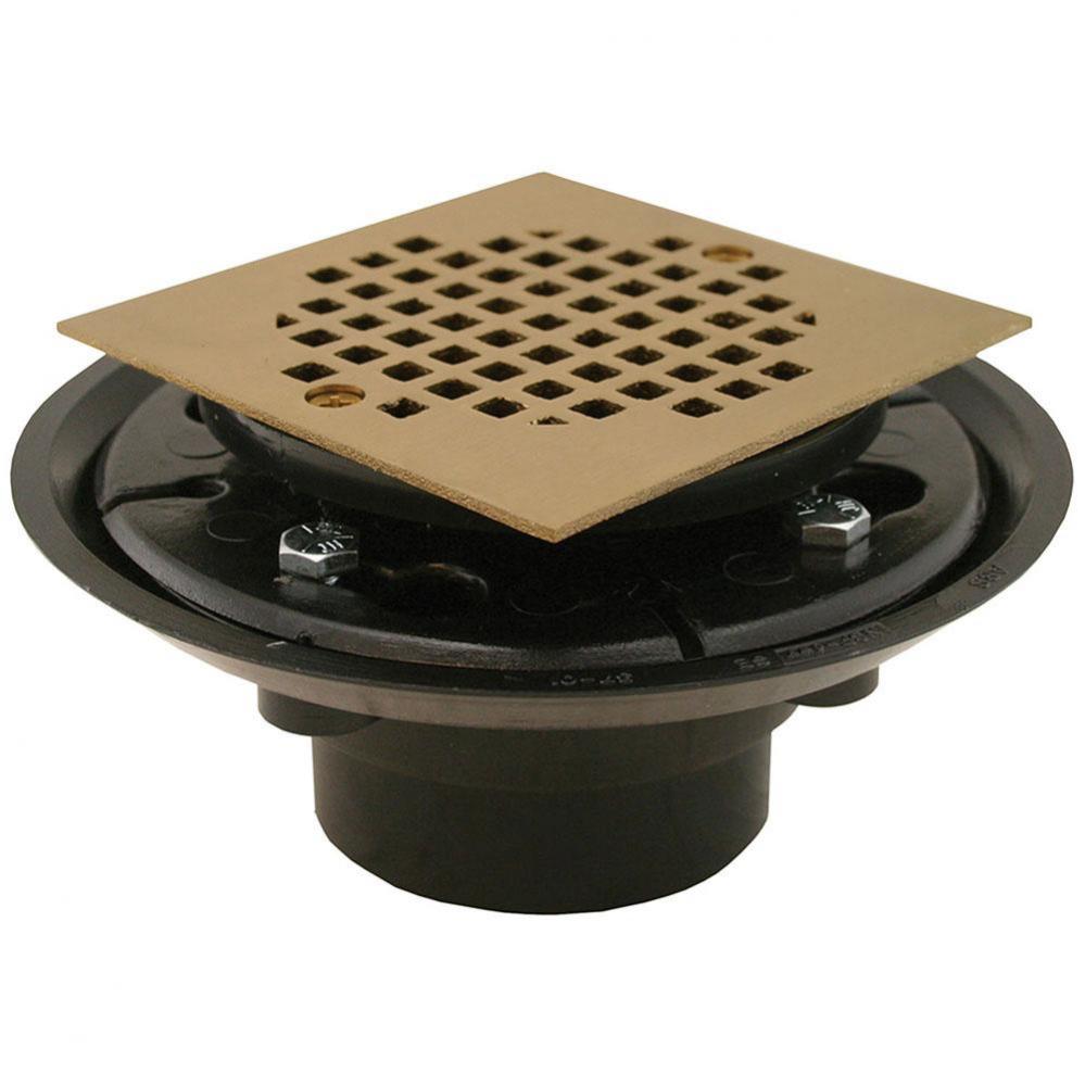 2'' x 3'' ABS Shower Drain/Floor Drain with 4'' Polished Brass Cast