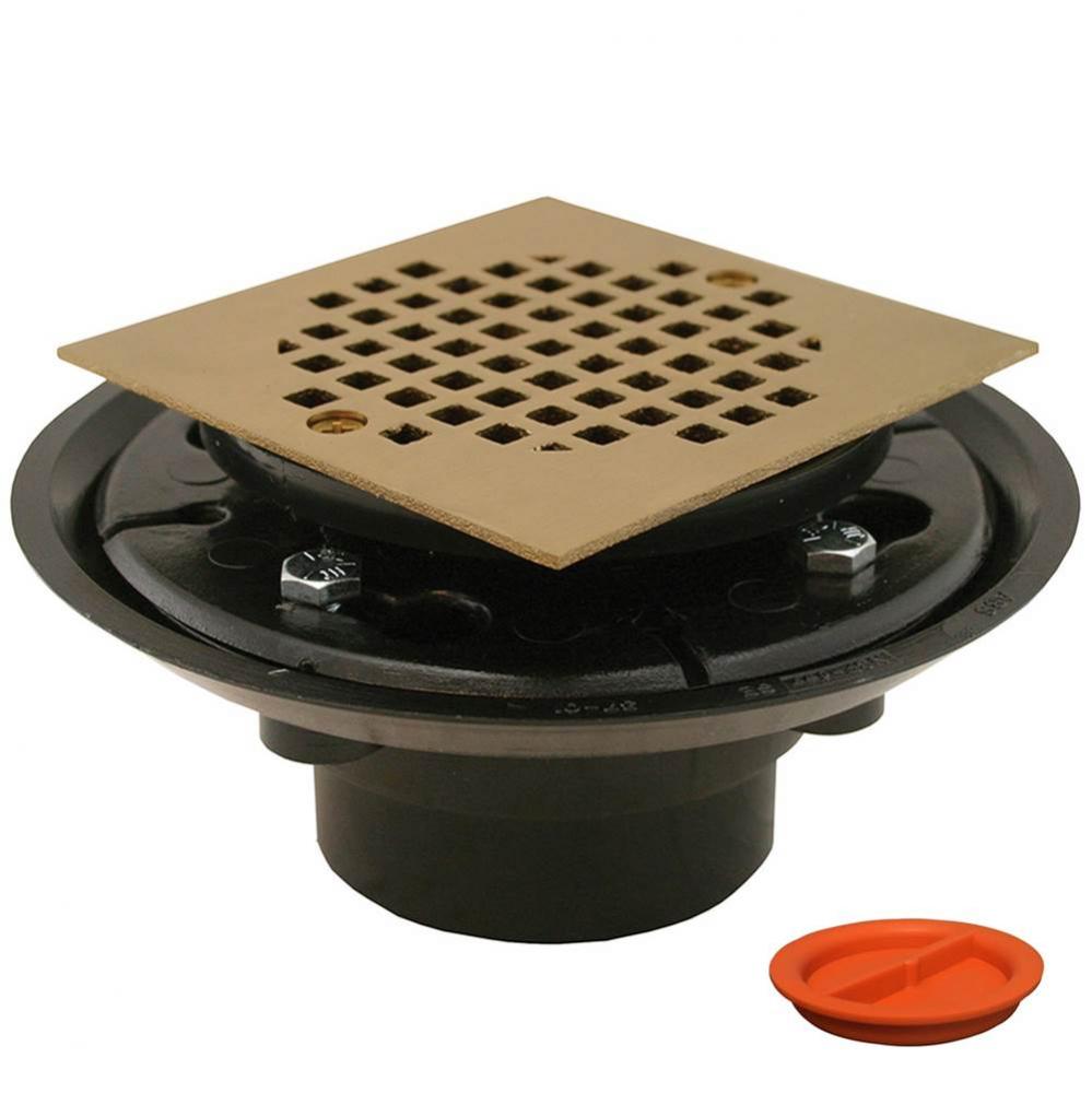 2'' x 3'' ABS Shower Drain/Floor Drain with 4'' Polished Brass Cast