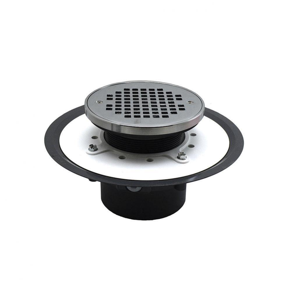 4'' Heavy Duty PVC Drain Base with 4'' Plastic Spud and 6'' Chrome P