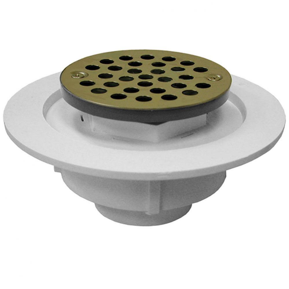 2'' PVC Shower Drain/Floor Drain with Plastic Tailpiece and 4'' Polished Brass