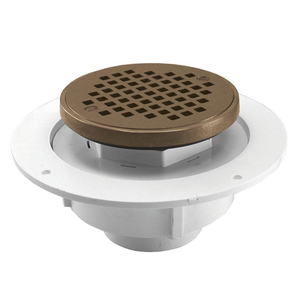 2'' PVC Shower Drain/Floor Drain with Plastic Tailpiece and 4'' Nickel Bronze