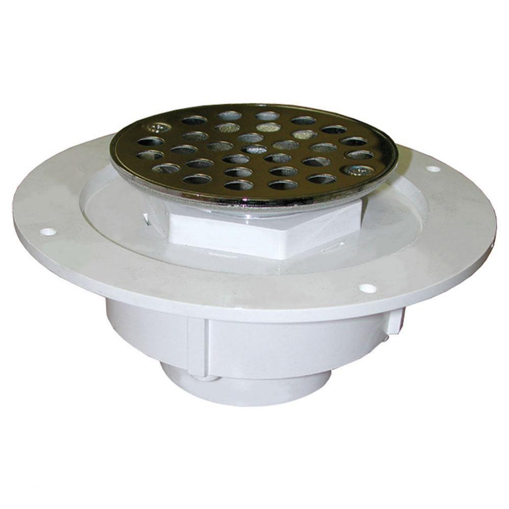 2'' PVC Shower Drain/Floor Drain with Brass Tailpiece and 4'' Chrome Plated Ro