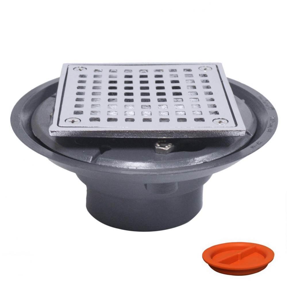 2'' x 3'' PVC Shower Drain/Floor Drain with 2'' Brass Spud and 4-1/4