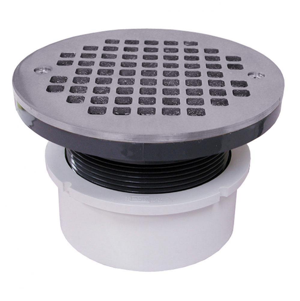 4'' PVC Hub Fit Drain Base with 3-1/2'' Plastic Spud and 6'' Chrome