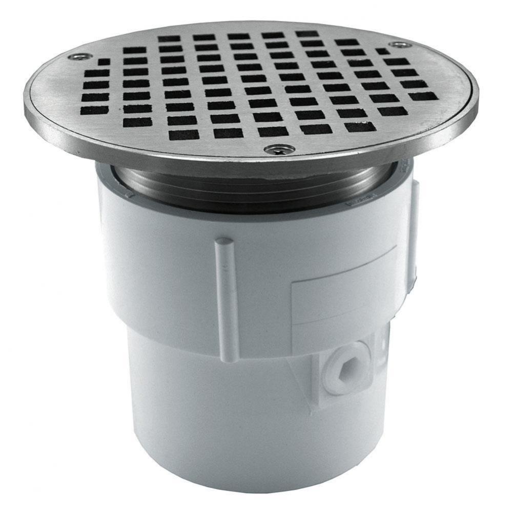 3'' x 4'' PVC Pipe Fit Drain Base with 3-1/2'' Metal Spud and 6&apos