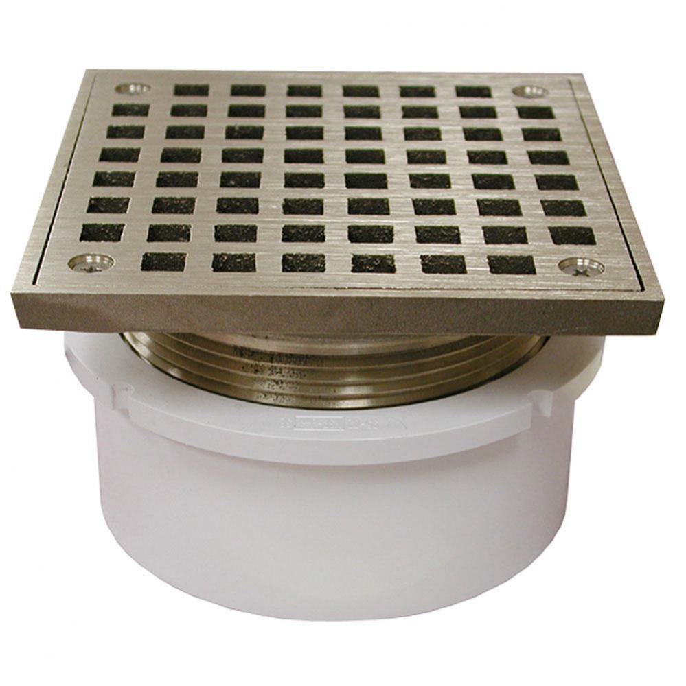 4'' PVC Hub Fit Drain Base with 3-1/2'' Metal Spud and 5'' Nickel Br