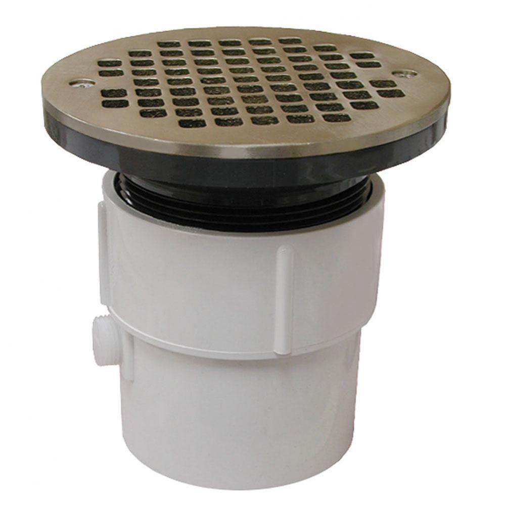 3'' x 4'' PVC Pipe Fit Drain Base with 3-1/2'' Plastic Spud and 6&ap