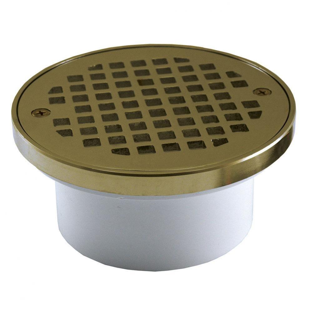 3'' x 4'' General Purpose PVC Drain with 5'' Polished Brass Round St