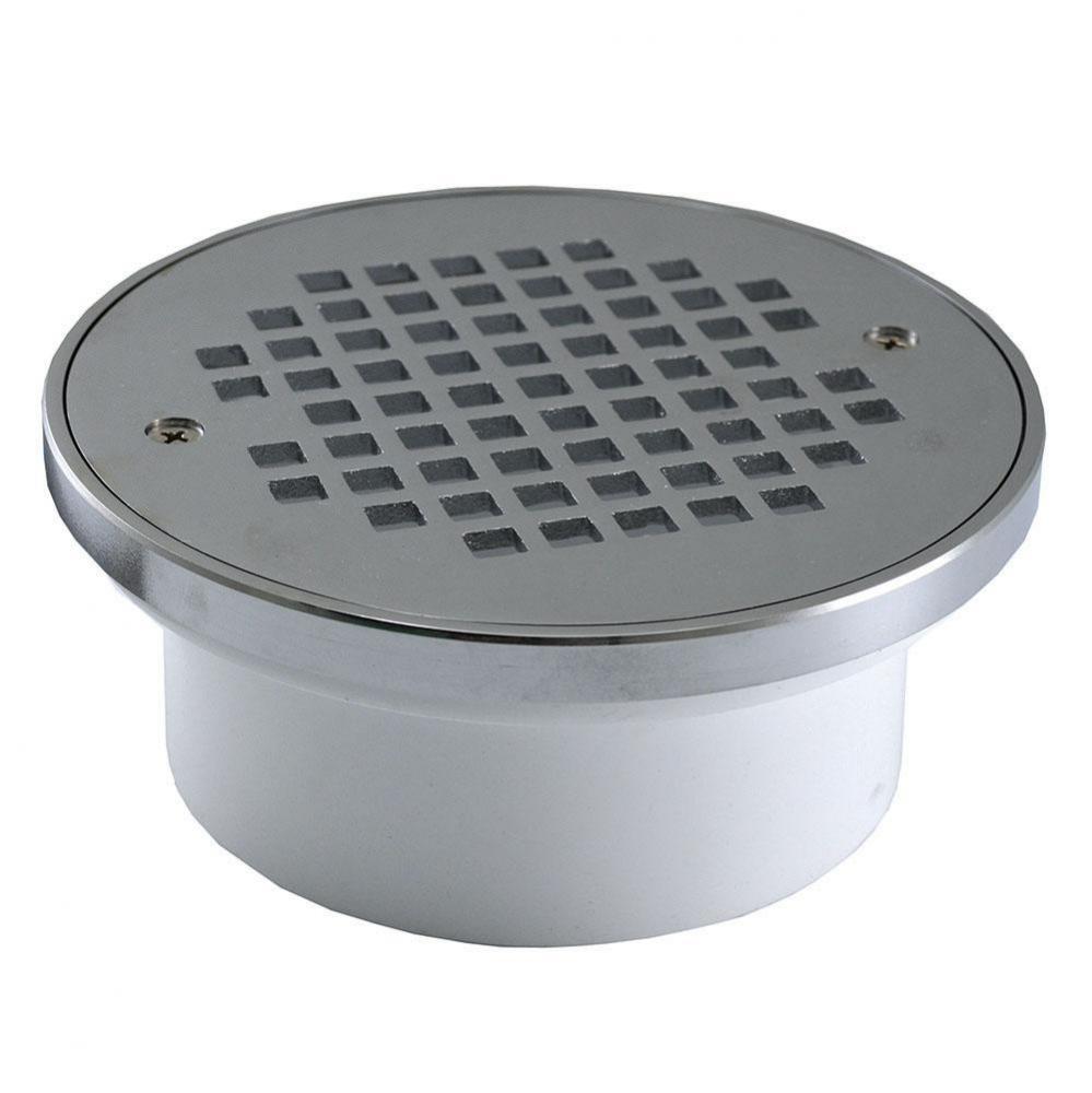 4'' General Purpose PVC Drain with 6'' Chrome Plated Round Strainer with Ring