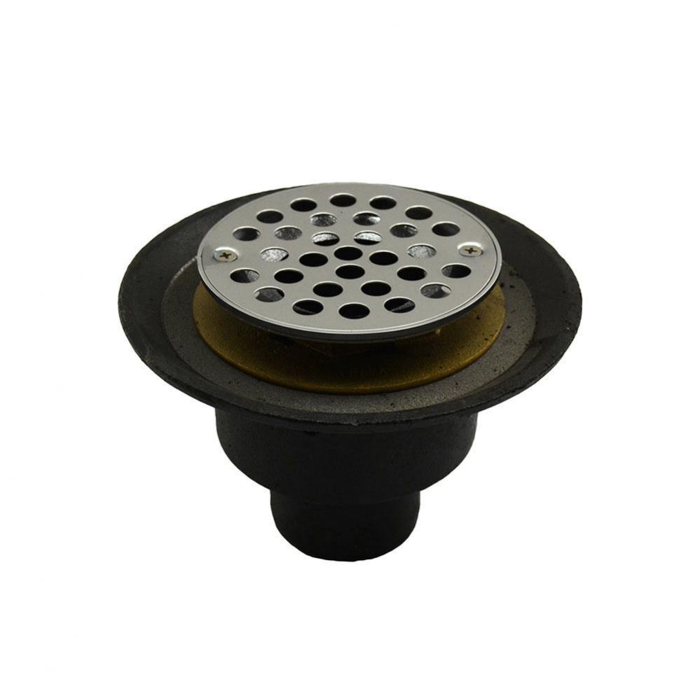 2'' No Hub Shower Drain with Brass Threaded Clamping Ring with Brass Spud, 6-1/2'&a