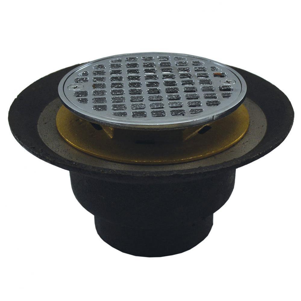 2'' IPS Shower Drain with Brass Threaded Clamping Ring with Brass Spud, 6-1/2'&apos