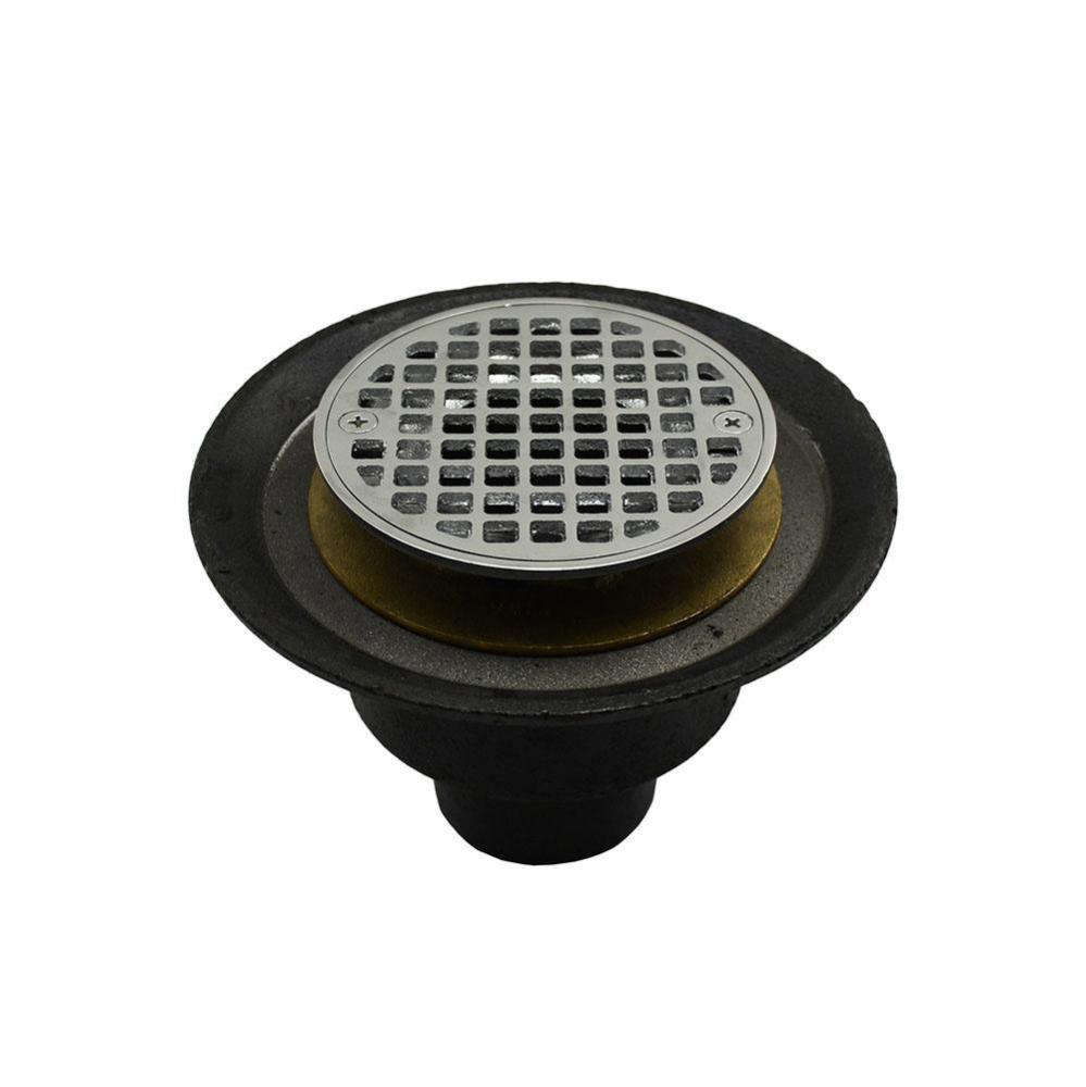 2'' No Hub Shower Drain with Brass Threaded Clamping Ring with Brass Spud, 6-1/2'&a