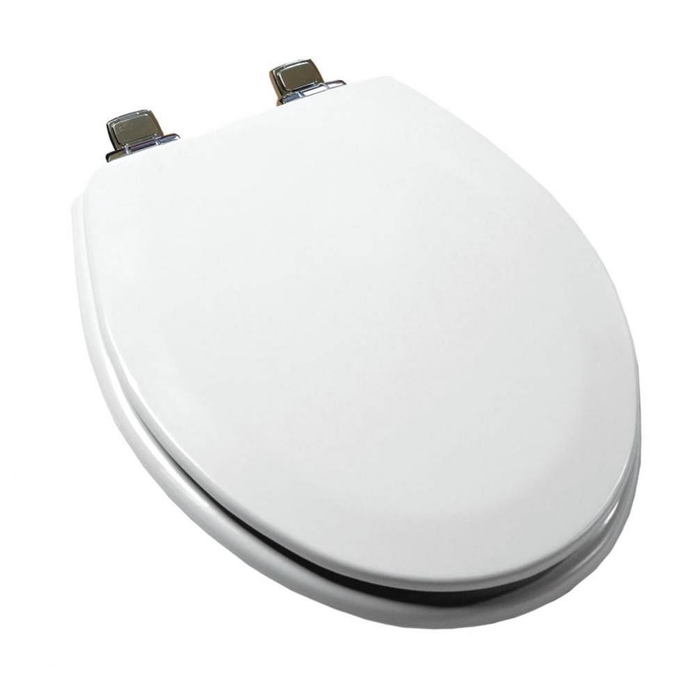 Premium Slow-Close Molded Wood Seat, White, Elongated Closed Front with Cover Chrome Finish and Ad