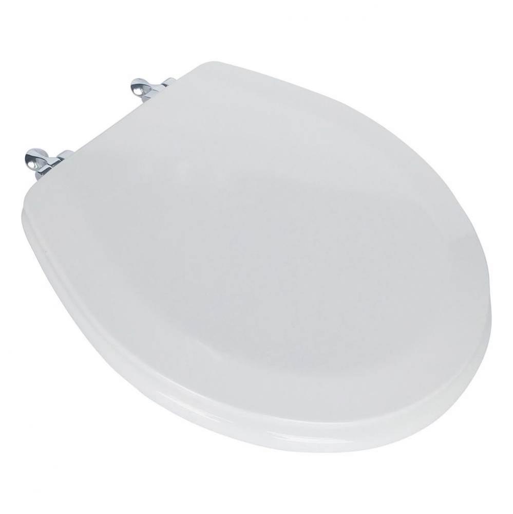 Deluxe Molded Wood Seat, White, Chrome Hinge, Round Closed Front with Cover