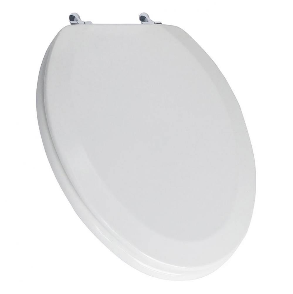 Deluxe Molded Wood Seat, White, Chrome Hinge, Elongated Closed Front with Cover