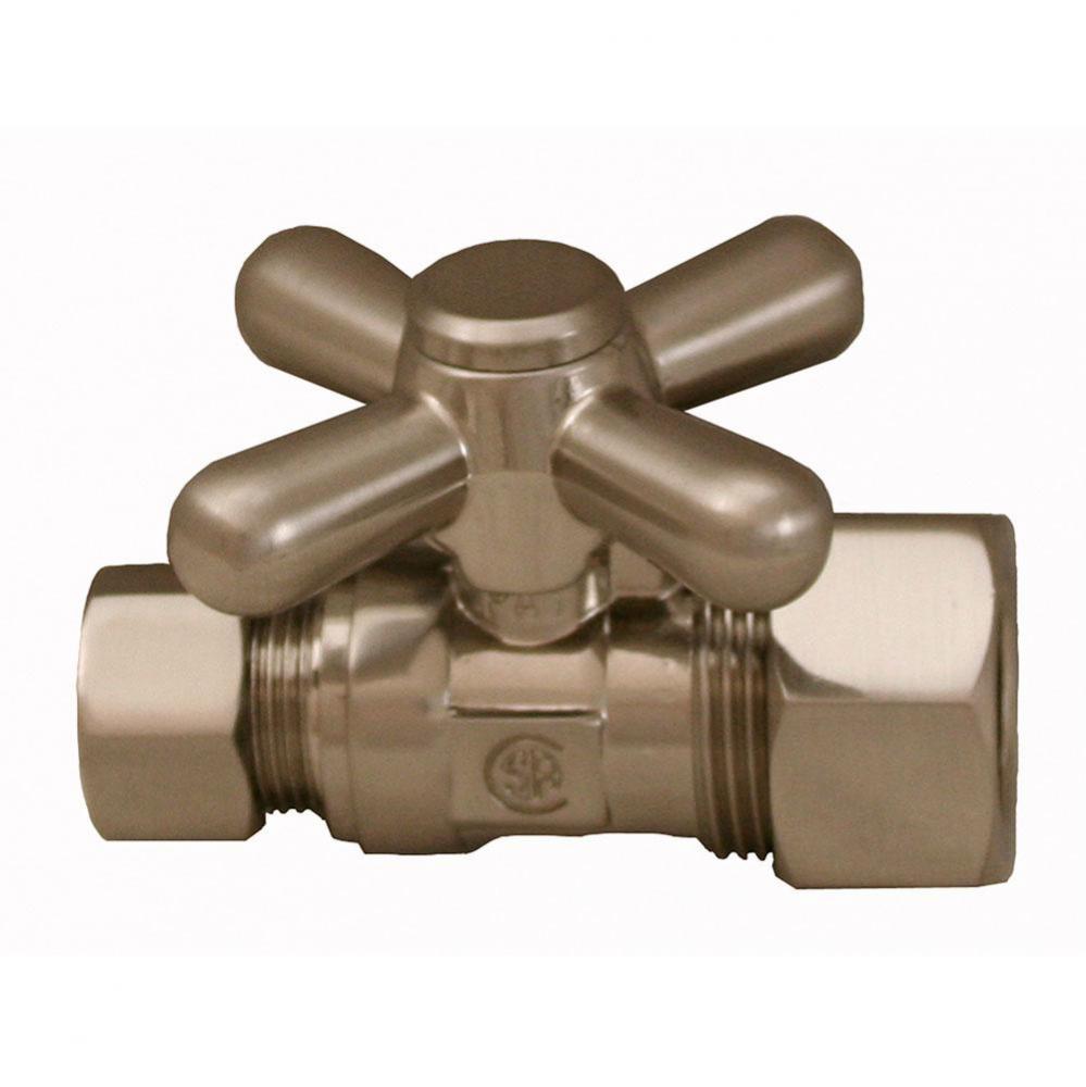 Brushed Nickel Quarter Turn Straight Stop 5/8'' FIP x 3/8'' OD