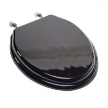 Jones Stephens C2B1E19BN - Designer Wood Seat with Piano Finish, Walnut Finish, Brushed Nickel Hinge, Elongated Closed Front