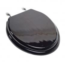 Jones Stephens C2B1E19CH - Designer Wood Seat with Piano Finish, Walnut Finish, Chrome Hinge, Elongated Closed Front with Cov