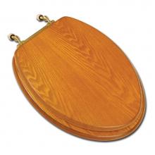 Jones Stephens C3B2E117BR - Decorative Wood Seat, Light Oak Finish, Brass Hinge, Elongated Closed Front with Cover